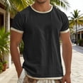 thumbnail image 2 of FINALGANG Mens Contrast Trim Short Sleeve TShirt Crew Neck Slim Fit Casual Tee For Summer Beach Daily Streetwear Black XL, 2 of 5