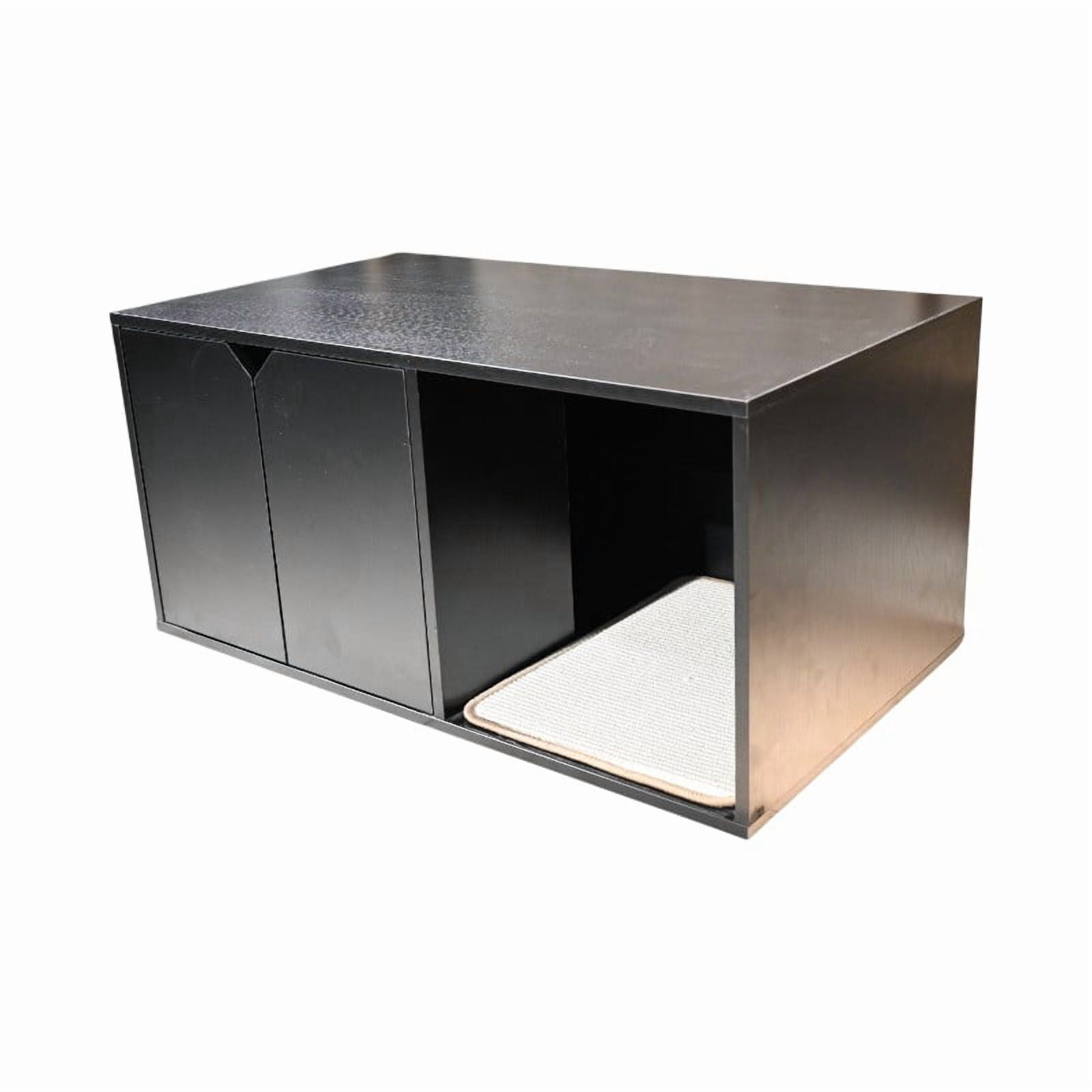 Cat Litter Box Enclosure, Modern Black Cat House Furniture with Corrugated Cardboard Scratch Pad, Sturdy Melamine Shelter, Decorative Indoor Pet Cabinet for Home Use