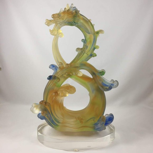 Amore Jewell New Dragon Talent Large with Base Fengshui Ornament Gift for Home & Office (Liuli Crystal Glass)