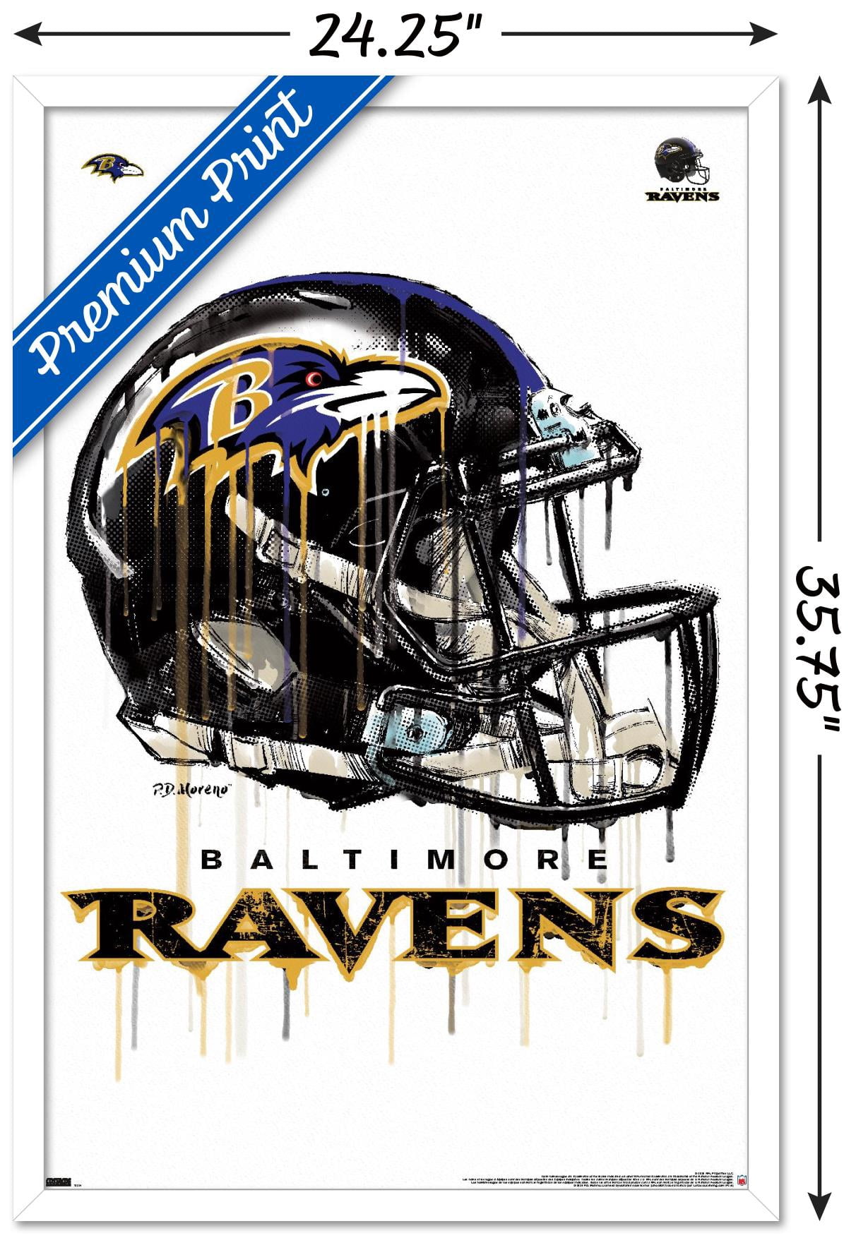 NFL Baltimore Ravens - Drip Helmet 20 Wall Poster, 22.375" x 34", Framed