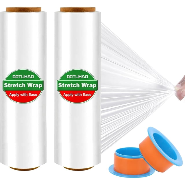 Pellicule Extensible, Rouleau de Pellicule Rétractable 18 Pouces x 2000 Pieds, Film Extensible Calibre 80, Film Extensible pour Pellicule de Palette, Pellicule Plastique pour Emballage de Palette Expédition Déménagement (2 Pcs)