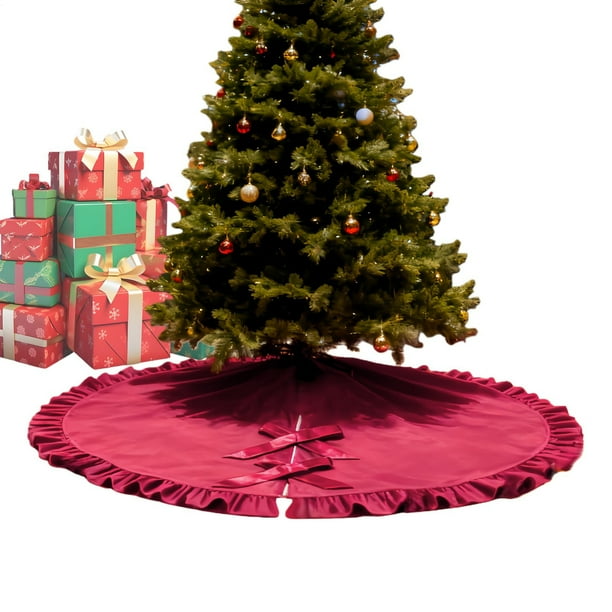 Red Ruffle Velvet Christmas Tree Skirt 52in, Holiday Tree Skirt for Christmas, Plush Velvet Christmas Decoration, Red Tree Skirt for Festive Home Decor