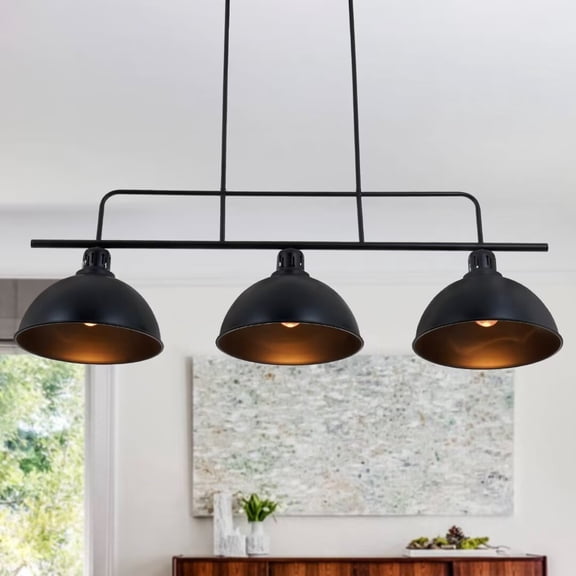 AFANQI Black Chandelier, 3 Light Modern Linear Pendant with Kitchen Island   Metal Fixture for Dining Room Hallway Billiard Table