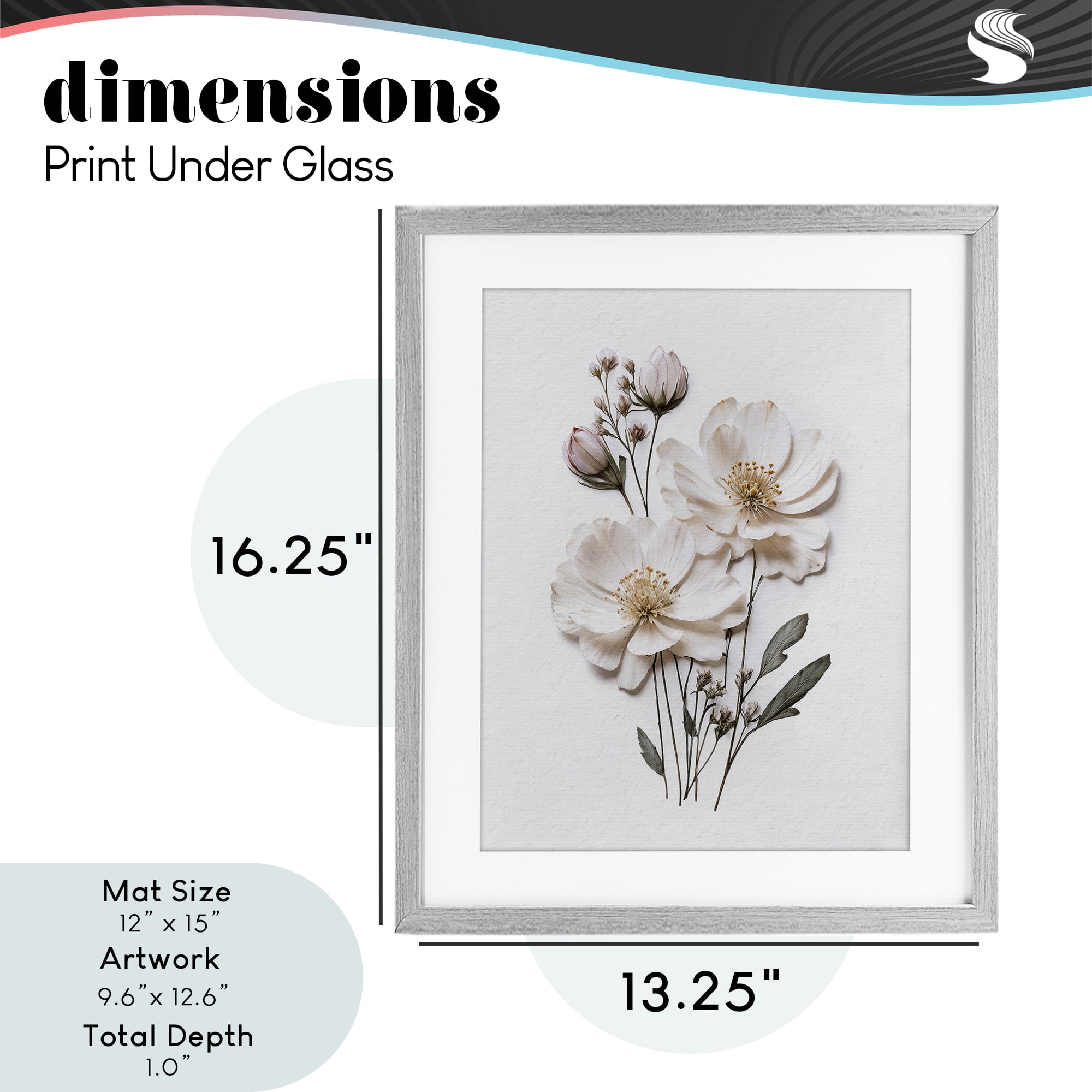 Elegant Pressed Flowers Gray Framed Print Under Glass, design by Lettered and Lined