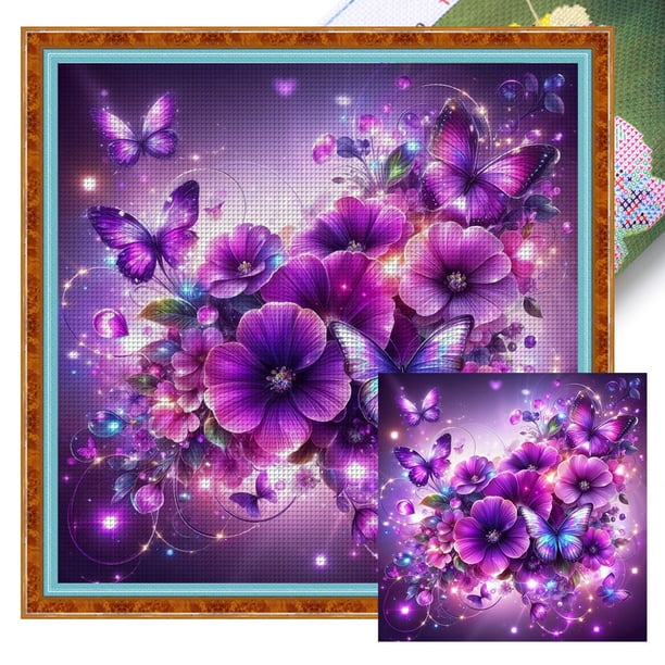 Kit Punto Cruz Con Flores Impresas Hilo Algodón Ecológico Bordado 11CT 40x40cm