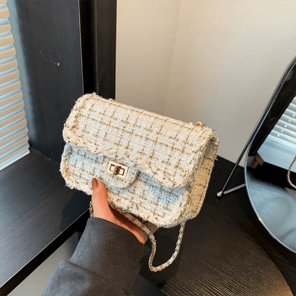 Women's Tweed Checkered Crossbody Shoulder Bag