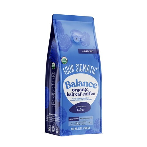 Four Sigmatic Balance Half Caf Ground Organic Mushroom Coffee Bag 340g, British Import (Pack of 2)