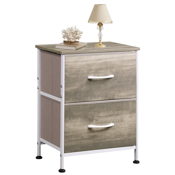 Mesita de noche WLIVE, cómoda de 2 cajones para dormitorio, roble greige