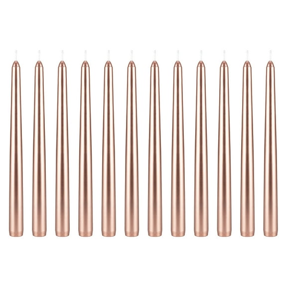 Mega Candles 12 pcs Unscented Rose Gold Taper Candle, Hand Poured Wax Candles 10 Inch x 7/8 Inch, Home Décor, Wedding Receptions, Baby Showers, Birthdays, Celebrations, Party Favors & More