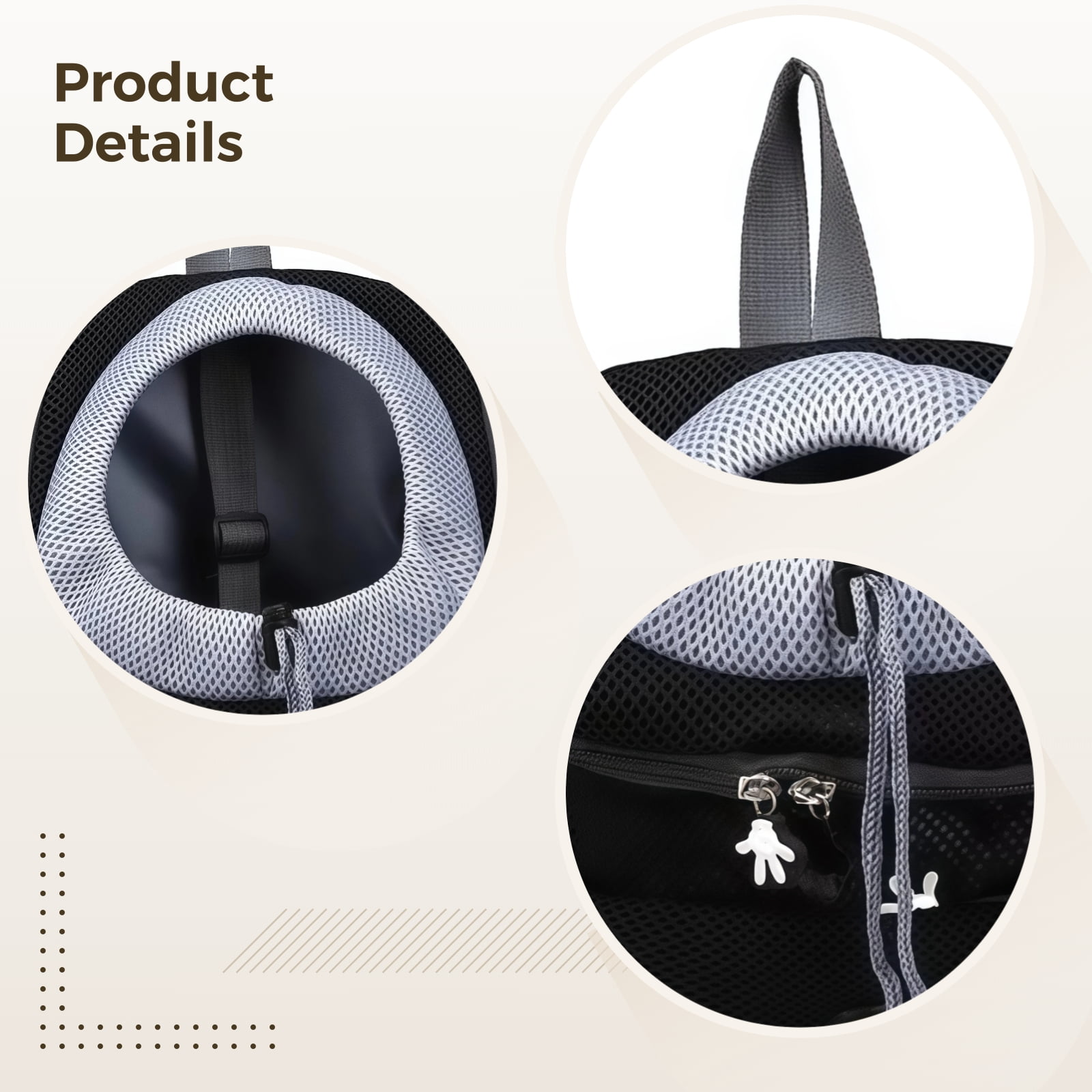 Dog Backpack Carrier for Small Dogs, Oxford Fabric, Adjustable Shoulder Straps, Mesh Ventilation, Safe Zipper Design, Reflective Straps, Ideal for Pets 3-7 kg