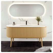 Eviva Haven 64"W x 22"D Oak Freestanding Bathroom Vanity with White Solid Surface Integrated Sink Top
