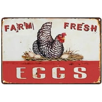 Original Retro Design Farm Fresh Eggs Tin Metal Signs Wall Art | Thick Tinplate Print Poster Wall Decoration for Kitchen/Farm