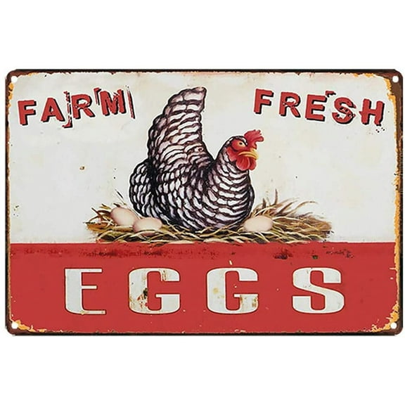 Original Retro Design Farm Fresh Eggs Tin Metal Signs Wall Art | Thick Tinplate Print Poster Wall Decoration for Kitchen/Farm