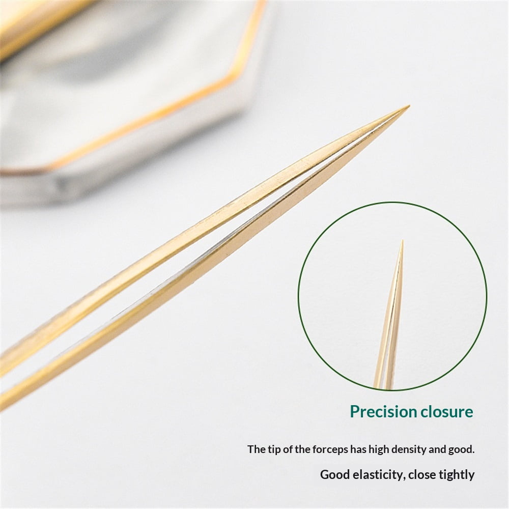 6 pack Lash Tweezers for Eyelash Extension, Professional Lash Extension Tweezer Set, High Precision Eyelash Tweezers for Volume Eyelash Extensions (Gold, 6 PCS Set)