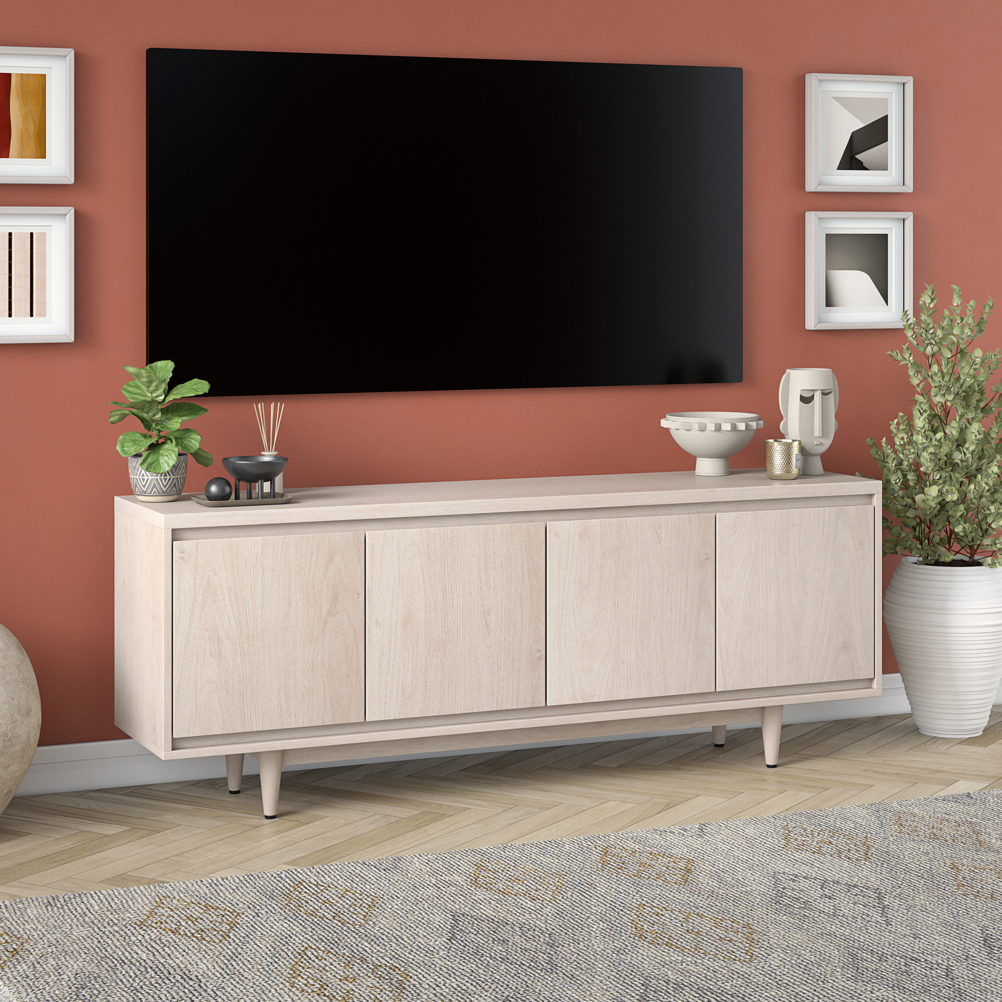 Aelin Rectangular TV Stand for TV's up to 75" in Alder White