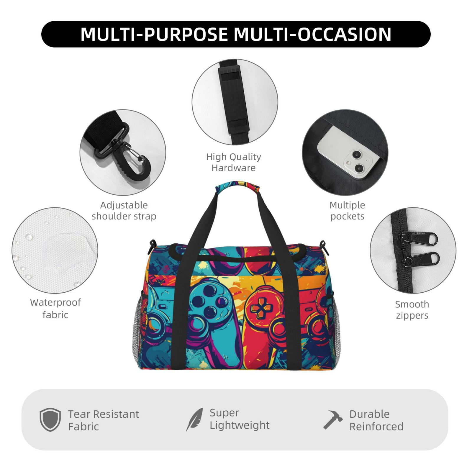 Fuzoiu Gaming Print Travel Duffle Bag,Carry On Tote Bags,Duffel Bag,Sport Gym Bag, Hospital Bag for Labor and Delivery, Overnight Bag,Luggage Bag