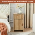 thumbnail image 5 of YOCWO Fluted Narrow Nightstand Set of 2 with Charging Station for Bedroom, Wood End Table with Drawer and Door for Living Room, Beige, 5 of 8