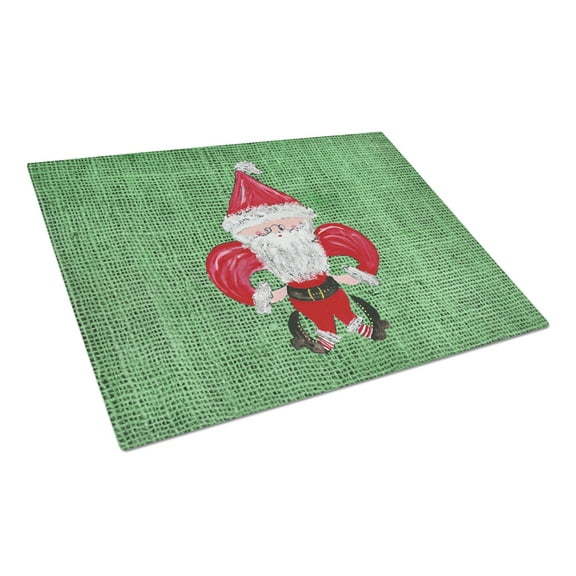 Caroline's Treasures Christmas Santa Fleur de lis Glass Cutting Board Large