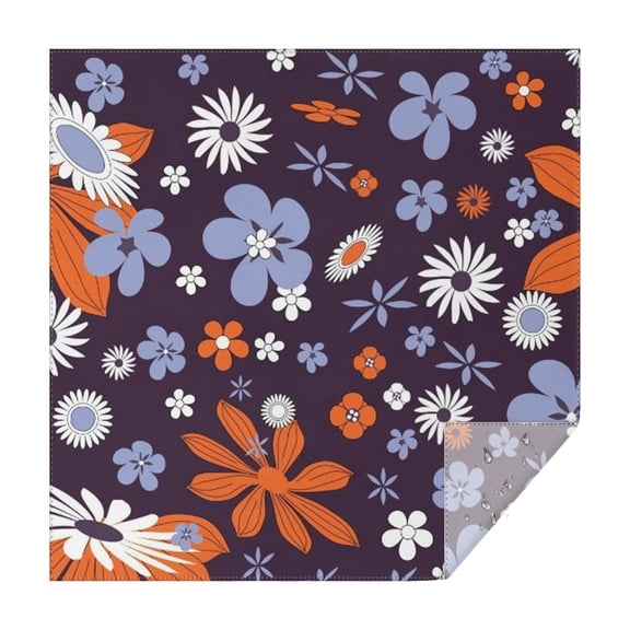 Darkpurple Daisy Flower Orange Petals Pattern Square Tablecloth,Waterproof Square Table Cover,Wipeable Spillproof Washable Table Cover for Home Kitchen Party Decor 42"X42"(107x107cm)