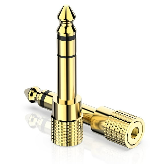 6.35mm (1/4 inch) Male to 3.5mm (1/8 inch) Female Stereo Audio Adapter Converter for Guitar Headphones Amp , Gold Plated 2 Pack