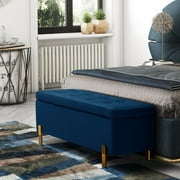 Kithkasa Modern Storage Bench,Tufted Velvet Seat for End of Bed,Blue