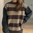 thumbnail image 5 of Fesfesfes Women's Fall Winter Blouses Comfy Knitted Striped Long Sleeve Crew Neck Pullover Tops Fashion Loose Contrast Color Sweater(Khaki#1,S), 5 of 5
