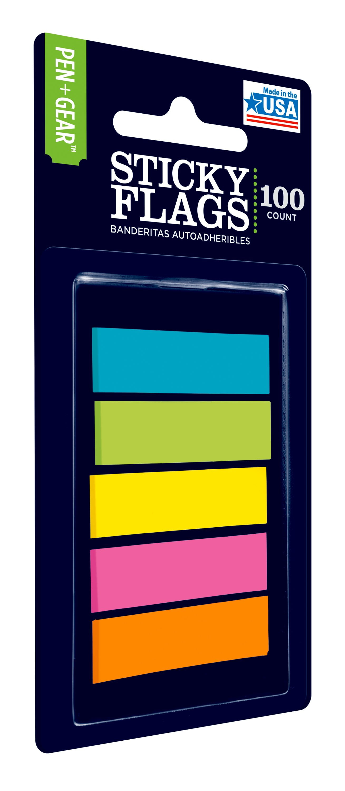 Pen + Gear Sticky Flags, Assorted Colors, 0.47in x 1.7in, 100 Flags