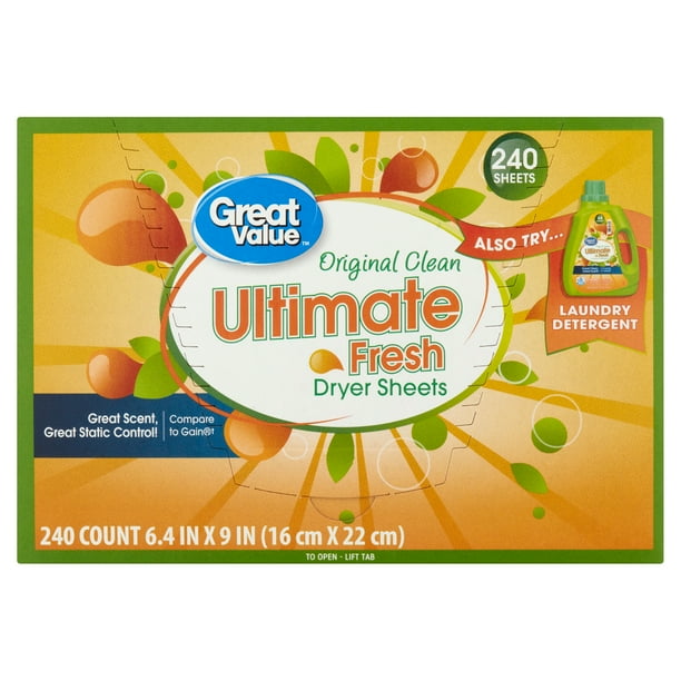 Great Value Ultimate Fresh Dryer Sheets, Original Clean, 240 count