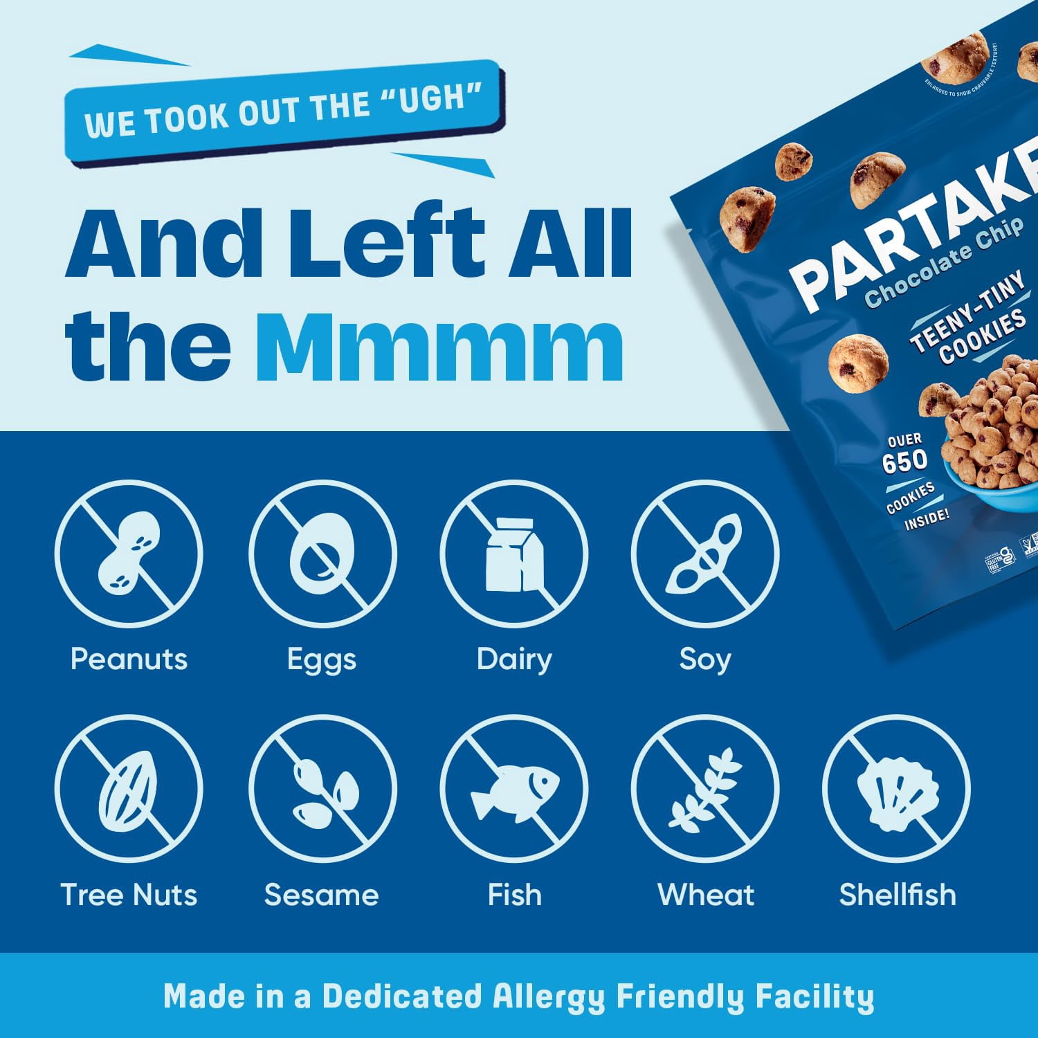 Gluten Free Partake Teeny Tiny Crunchy Chocolate Chip Cookies - Vegan - Free From the Top 9 Allergens - Non GMO - Safe School & Office Snack (2 Pack, 12oz Bags)