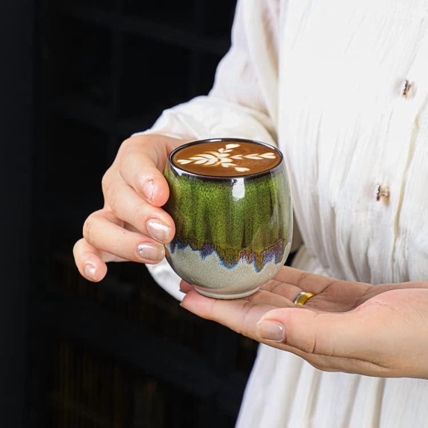 Espresso Cups Ceramic Kiln-Change Mini Espresso Coffee Cup KungFu Tea Set Spirits Cups Tasting Cups Mate Cup (2Pcs, Green)