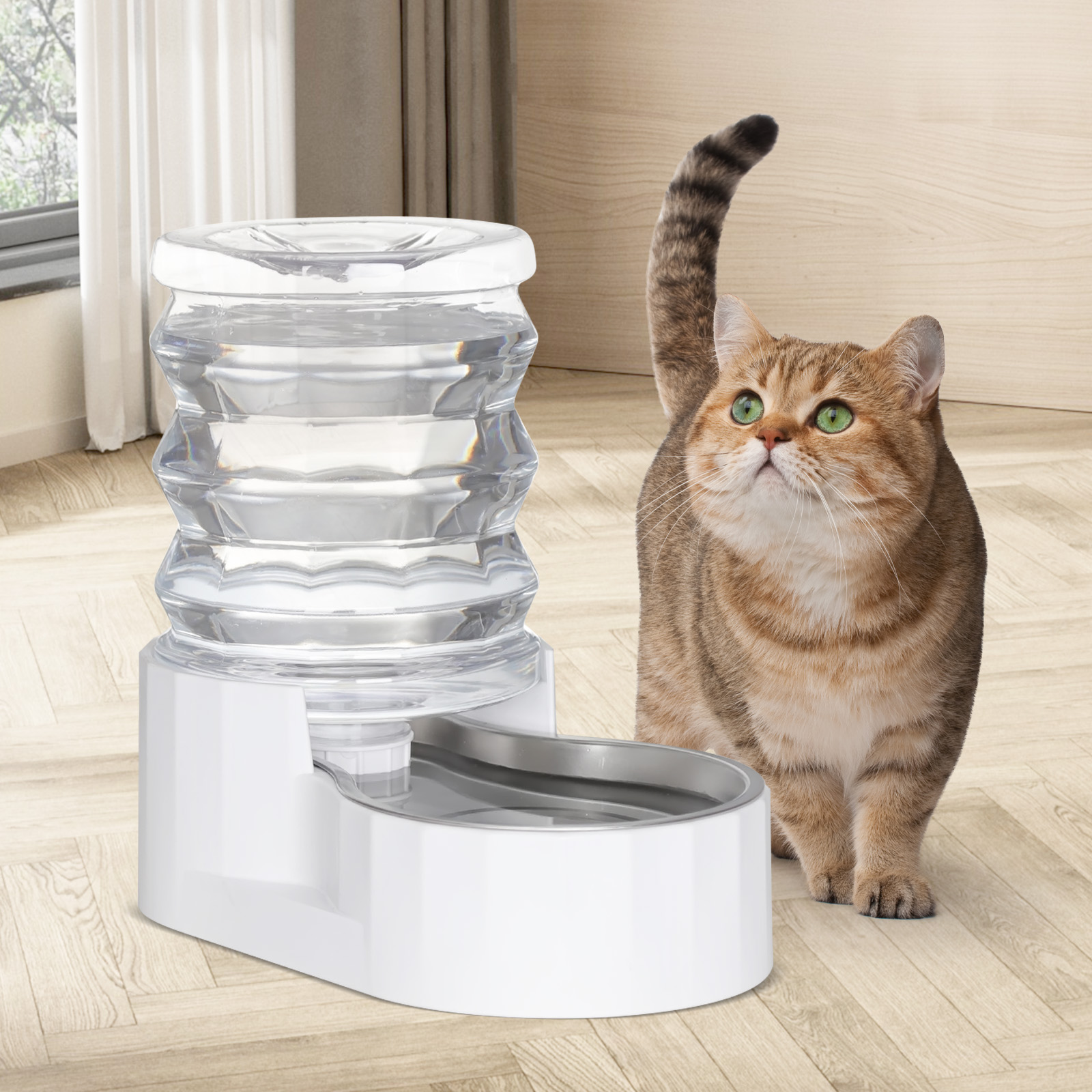 RIZZARI 5L Automatic Pet Waterer - Gravity-fed Stainless Steel Water Dispenser, 100% BPA Free, Leak-proof, Easy to clean - Feeder for Cats and Dogs - Indoor/Outdoor