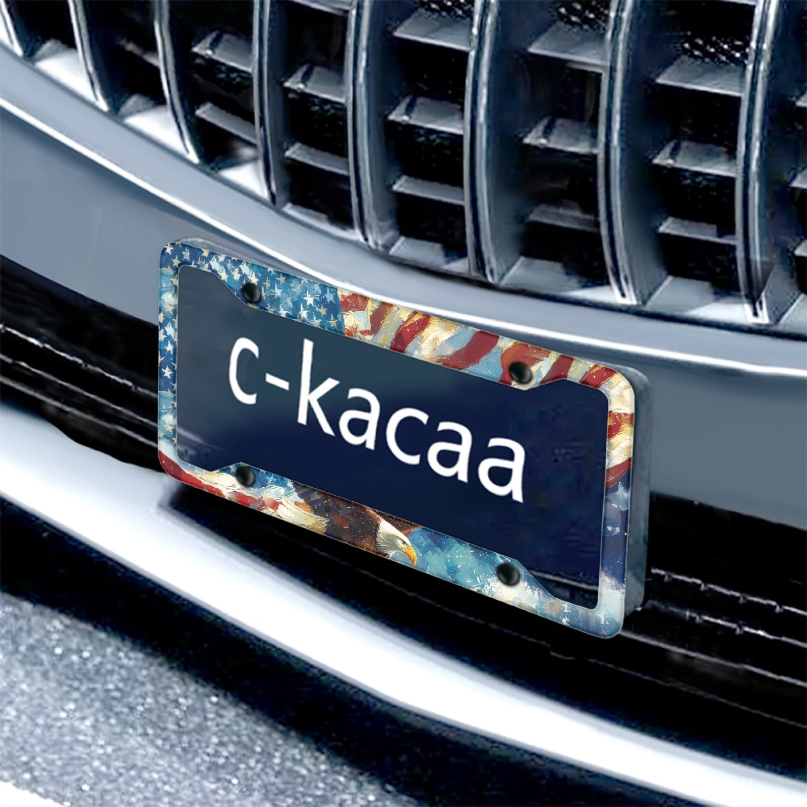 Renewold American Flag Eagle 2 Pack Car License Plate Frame, Aluminum Car Accessories for Front and Rear License Plates, 4th of July Patriotic Auto Decor