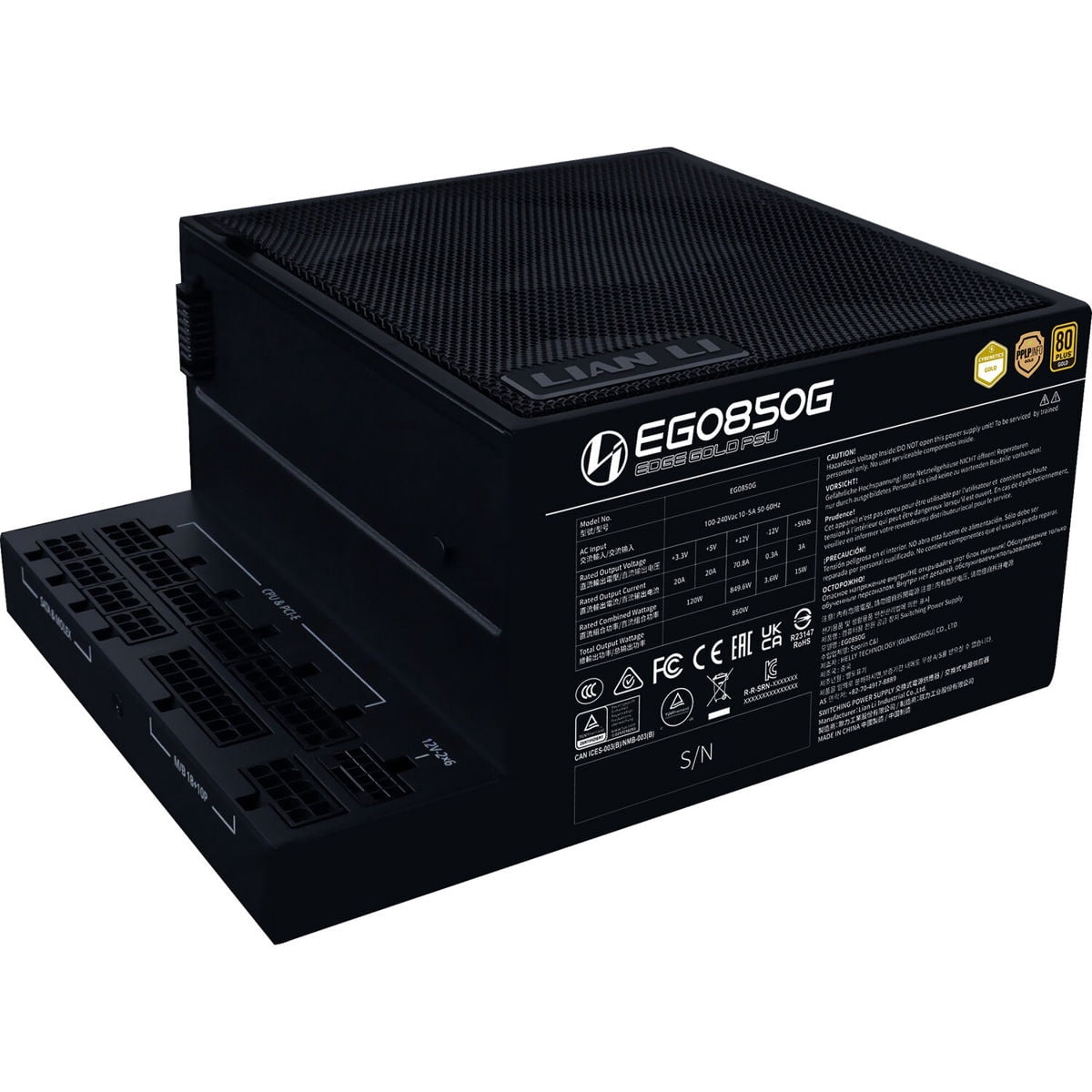 Lian Li EG0850GBlack 850W Full Modular Power Supply ATX 3.1 / PCIe 5.1 12V-2x6 Black