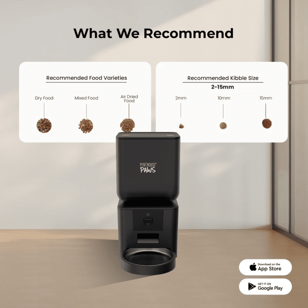 Penthouse Paws Smart Maxx HD Automatic Pet Food Feeder, 7L Capacity, 1080p Camera, WiFi App Control, 2-Way Audio, Anti-Jam Design, Backup Power, Stainless Steel Bowl, Black, for Cat & Dog