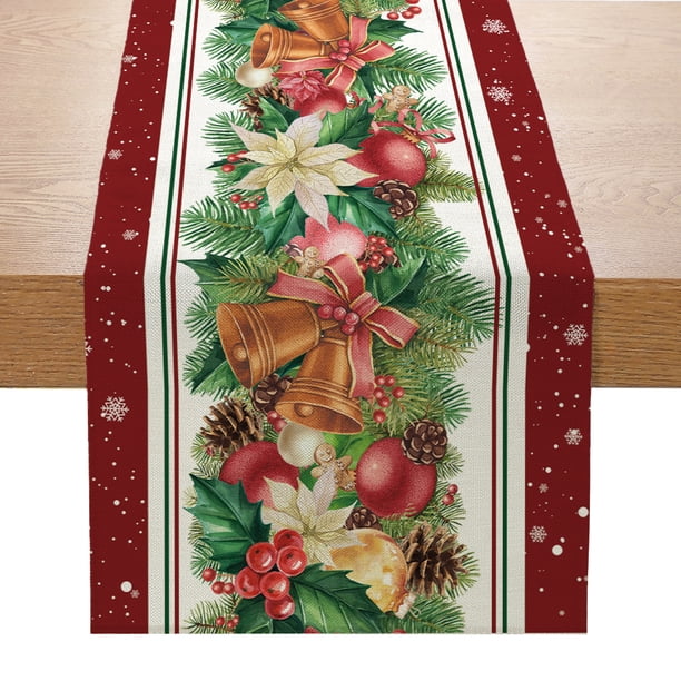 Camino de mesa navideño de lino Natural, mantel a cuadros rojos y verdes, decoración de Feliz Navidad 2023, cuadros escoceses, Feliz Año Nuevo 2024