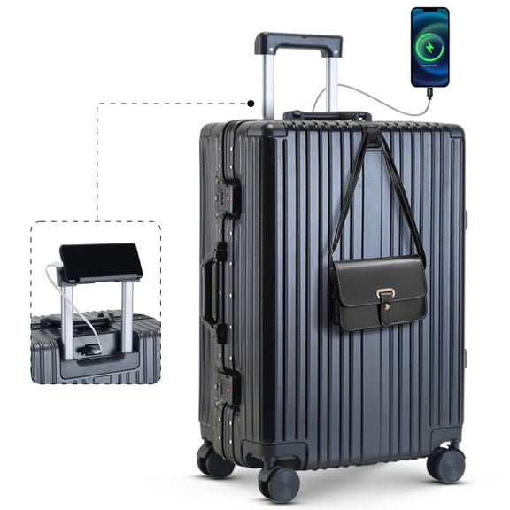 20 inch Carry on Luggage,Zipperless Aluminum Frame ABS PC Hard Shell Luggage with TSA Lock & 360 Spinner Wheels,Black