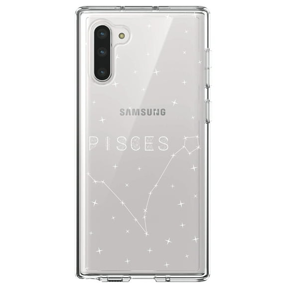 DistinctInk Clear Shockproof Hybrid Case for Samsung Galaxy Note 10 (6.3" Screen) - TPU Bumper, Acrylic Back, Tempered Glass Screen Protector - Star Zodiac Pisces
