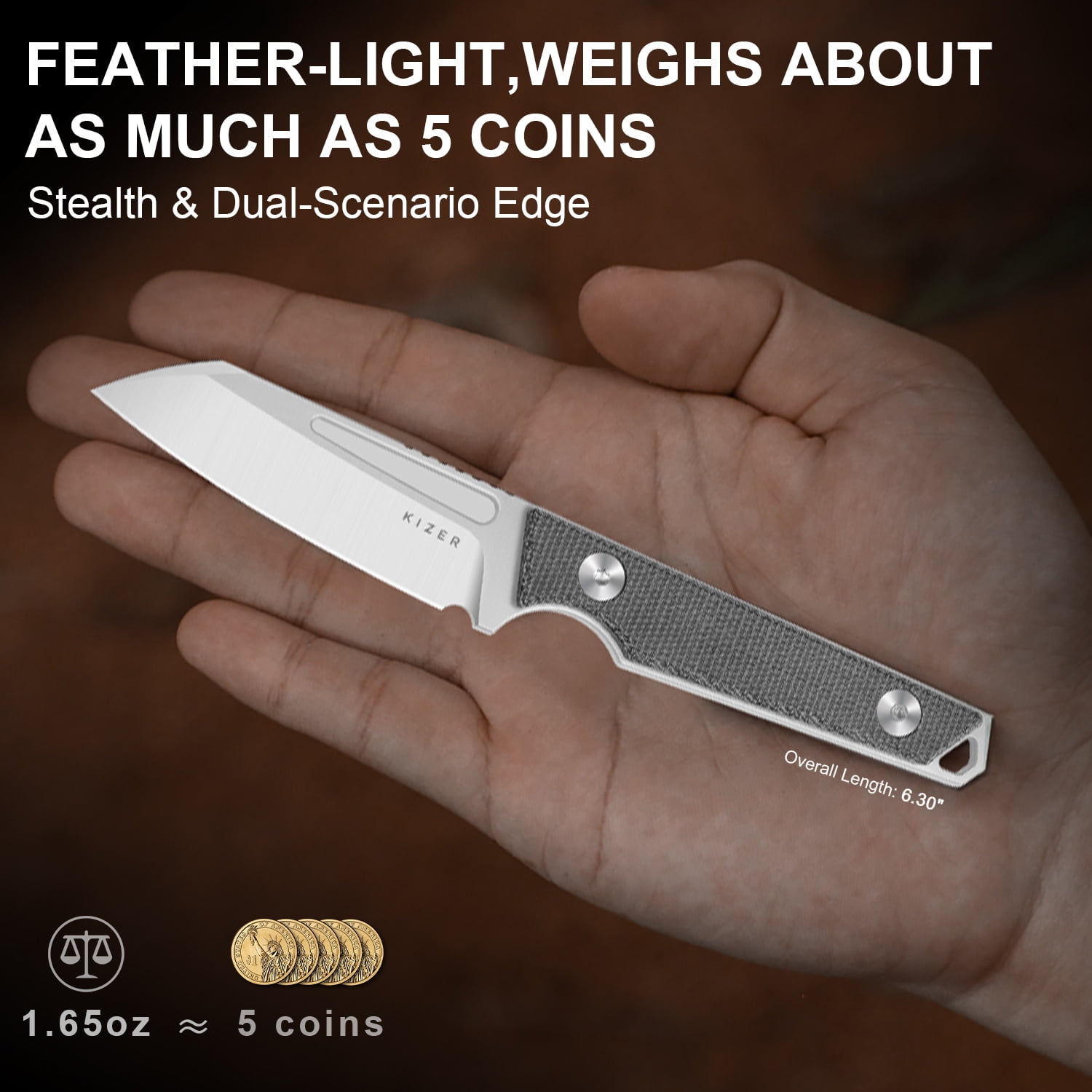 Kizer Phasmids EDC Fixed Knife AEB-L Blade Micarta Handle With Sheath 1079A3 Camping Lightweight
