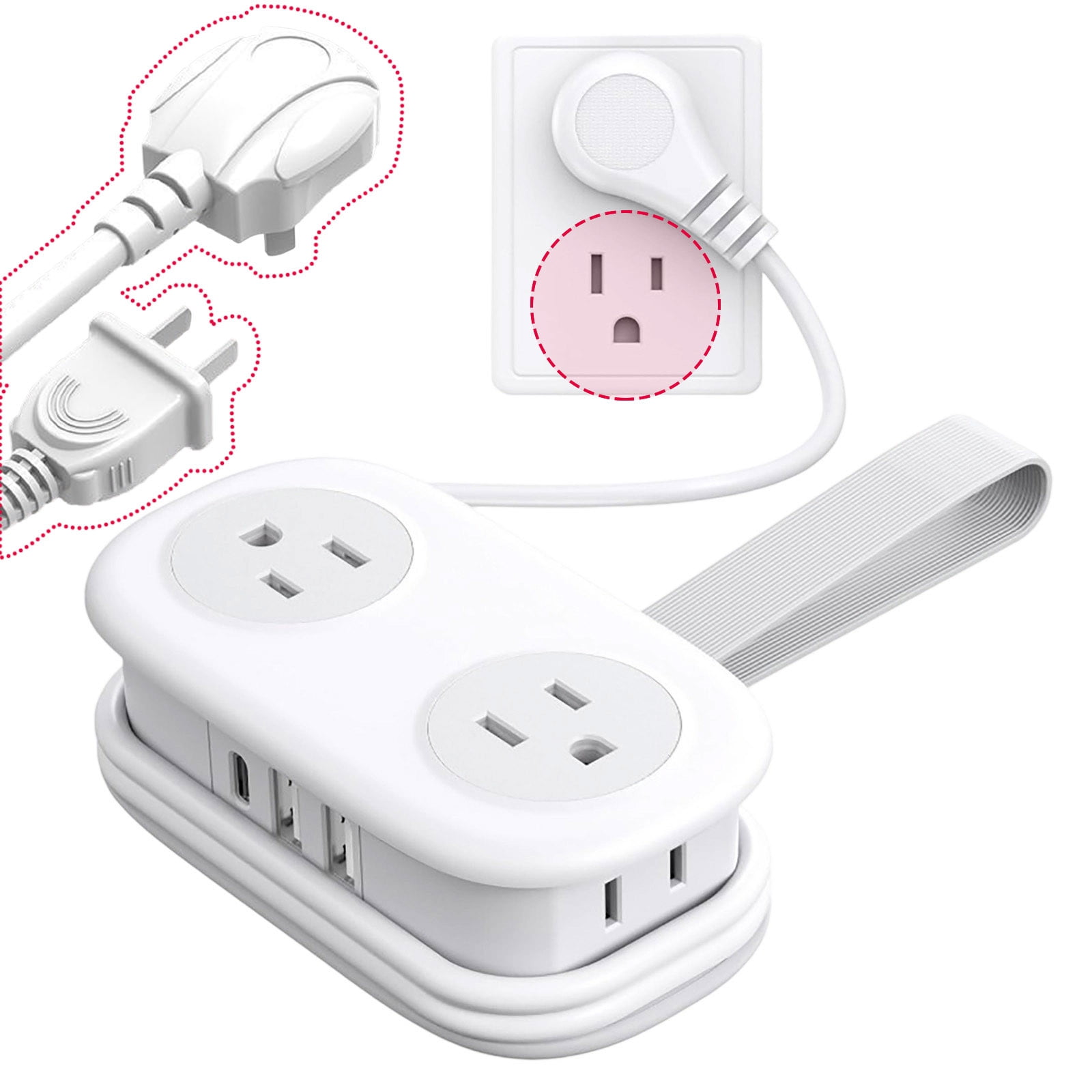 7 In One Power Strip Travel Power Strip With 4 AC USB Ports Extension Cord For Home College Dorm Electrical Tool