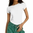 thumbnail image 4 of Tsesme Women’s Slim Round Neck Tops Summer Pit Stripe Short Sleeve Tight T-Shirt Casual Versatile Basic Tees, 4 of 7