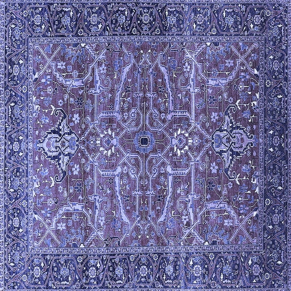 Ahgly Company Machine Washable Indoor Square Oriental Blue Industrial Area Rugs, 8' Square
