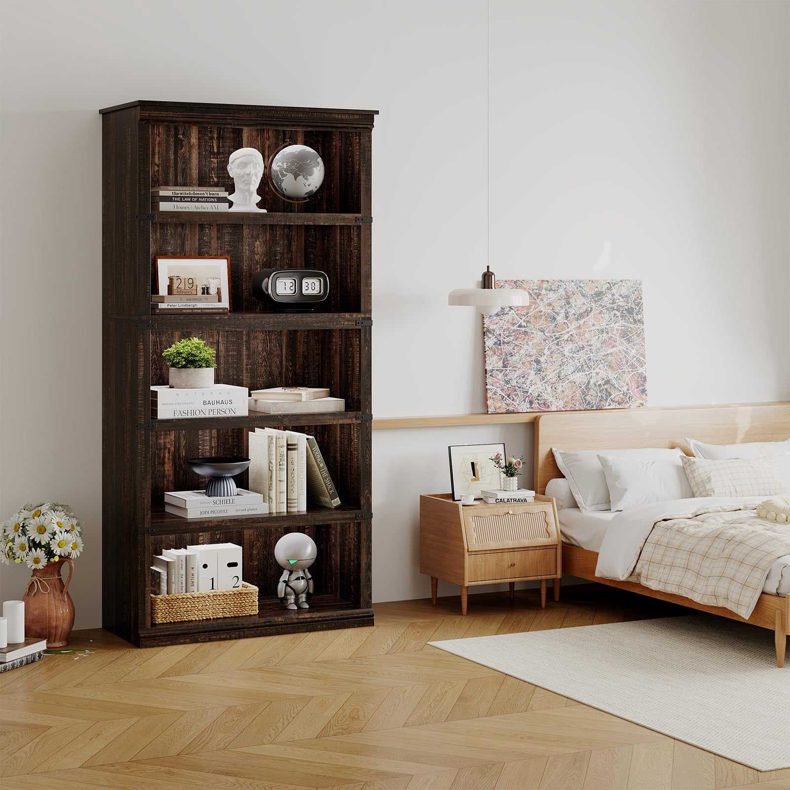 Huisuilinss 3/5 Tier Bookcase Bookshelf With Open Display Storage Shelves Floor Standing Unit Wooden Low Book Case Home Decor Furniture For Office Living Room Bed Room