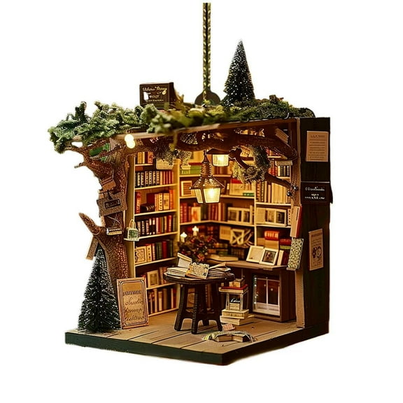 QHUDLV Christmas Bookstore Ornament,2024 Holiday Tree Décor,Book Lover Gift