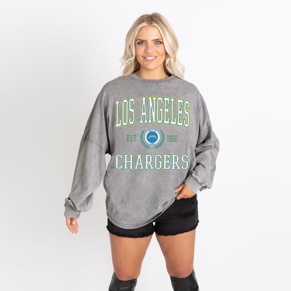 Women's Gameday Couture Gray Los Angeles Chargers Oversized Final Score Snow Wash Long Sleeve T-Shirt