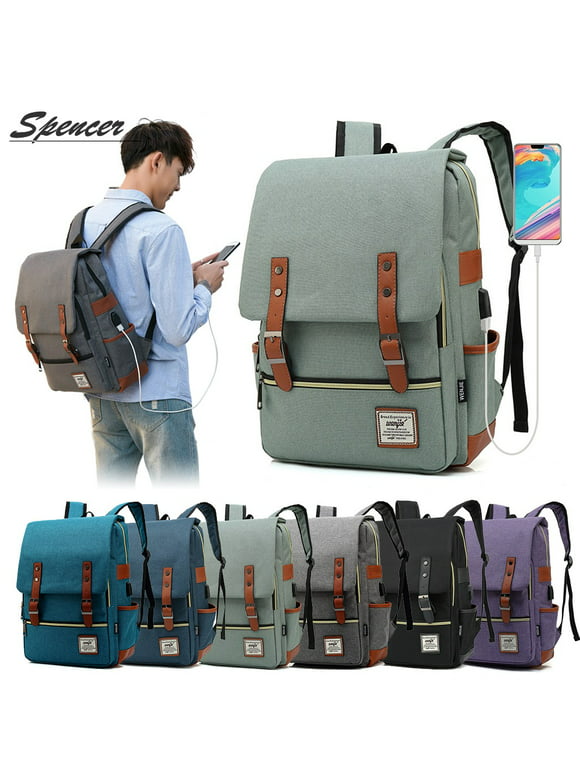 Spencer Canvas Laptop Backpack for Women Men - Shoulder Travel Daypack Anti-theft Satchel Rucksack Computer School Bag with USB Charging Fit 16" Laptop (Purple)