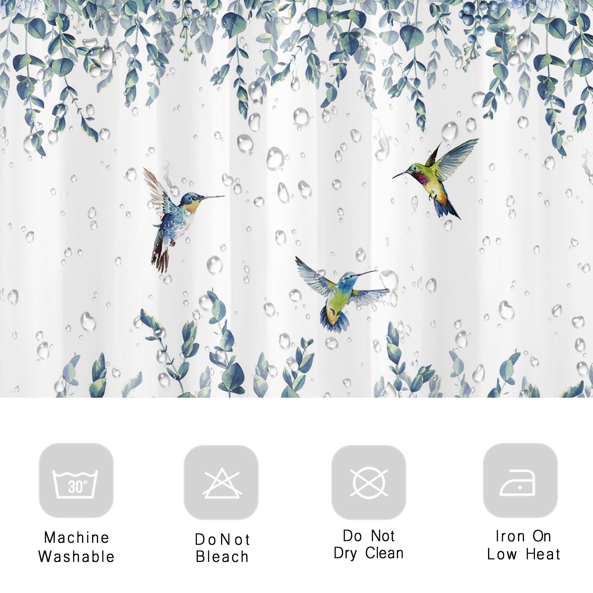 Eucalyptus Leaf Shower Curtain Watercolor Plant Hummingbird Purple Floral Bathroom Shower Curtain Nature Theme Home Decor Waterproof Durable Shower Curtain Accessories with 12 Hooks 72x72 Inches
