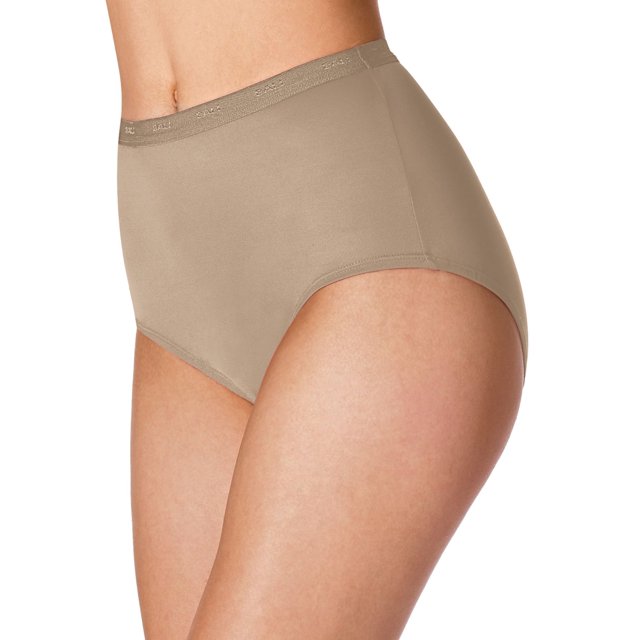 Bali Women`s Set of 6 Full-Cut-Fit Stretch Cotton Brief - Best-Seller! 7, Soft Taupe