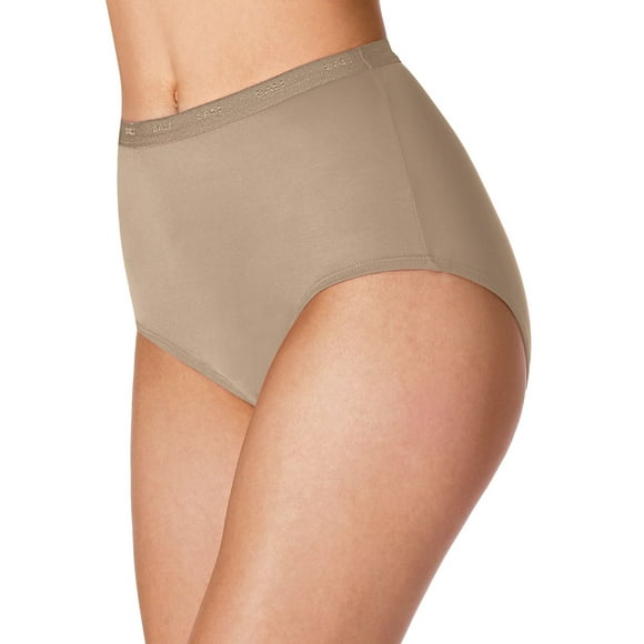 Bali Women`s Set of 6 Full-Cut-Fit Stretch Cotton Brief - Best-Seller! 7, Soft Taupe