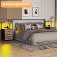 thumbnail image 2 of Set de mesitas de noche SZLHANJZ con luces LED, 2 cajones, color gris, 2 of 8