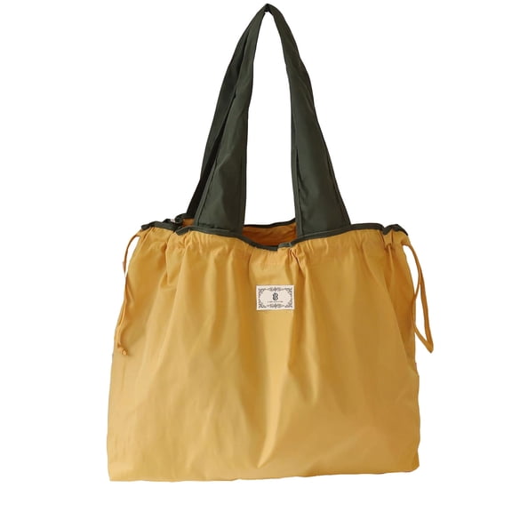 Lusa Foldable Tote Bag Fashion Color-Block Pull the Rope Closure Handbags Collapsible Packable Reusable Large Grocery Shopping Bags with Handles and Strap Casual Daily Use Yellow Large Size